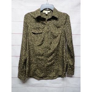 Michael Kors Size 4 Small Brown & Green Print Button Up Blouse
